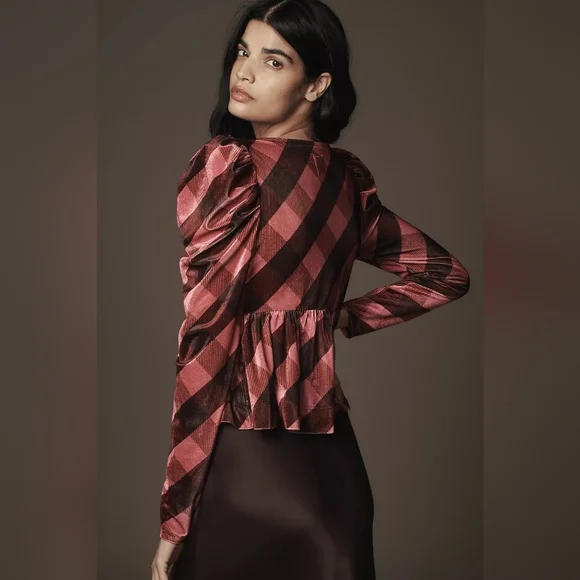 Anthropologie Maeve Velvet Babydoll Top In Pink Rose NWOT - Picture 2 of 4